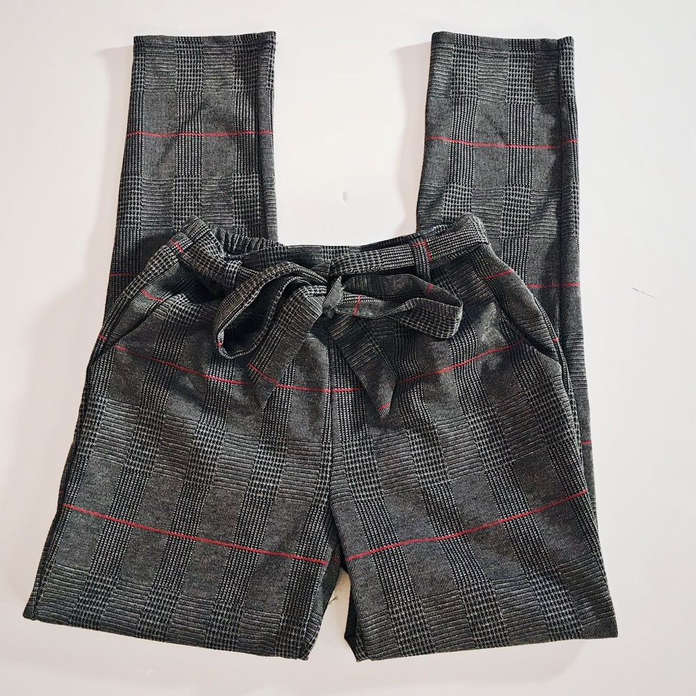 Love Tree High-Waist Plaid Tied Waist Casual Pants - Picture 2 of 4
